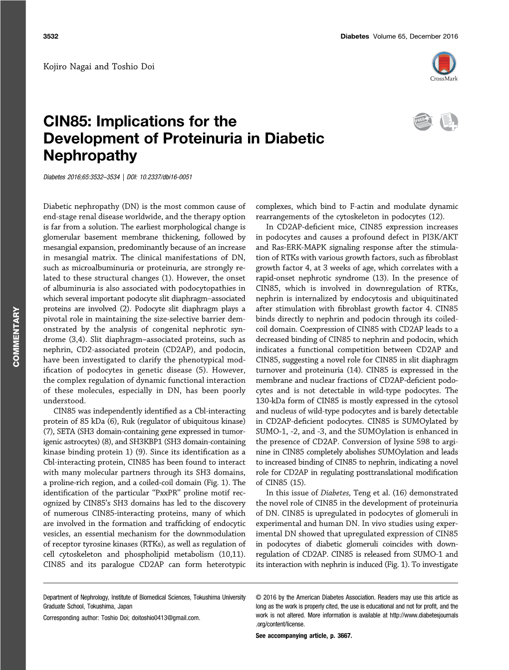 CIN85: Implications for the Development of Proteinuria in Diabetic Nephropathy