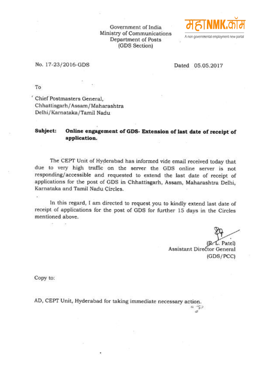 Notification for the Posts of Gramin Dak Sevaks in the Circle