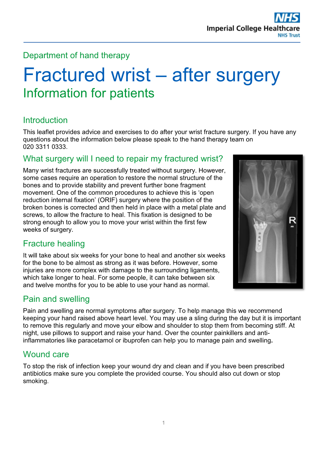 Fractured Wrist – After Surgery Information for Patients