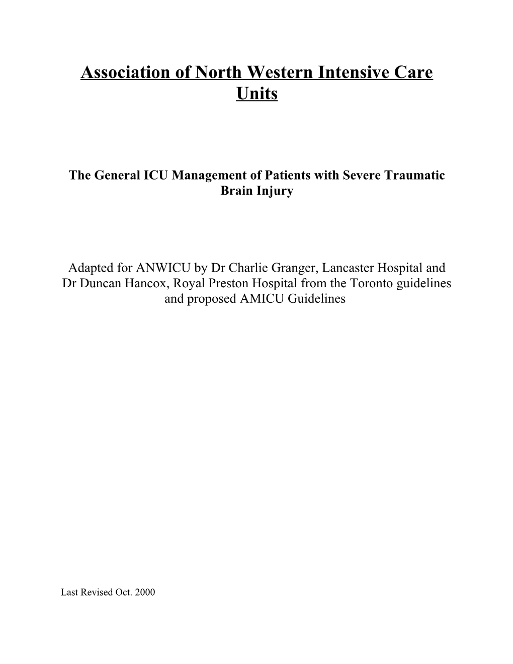 Association of North Western Intensive Care Units