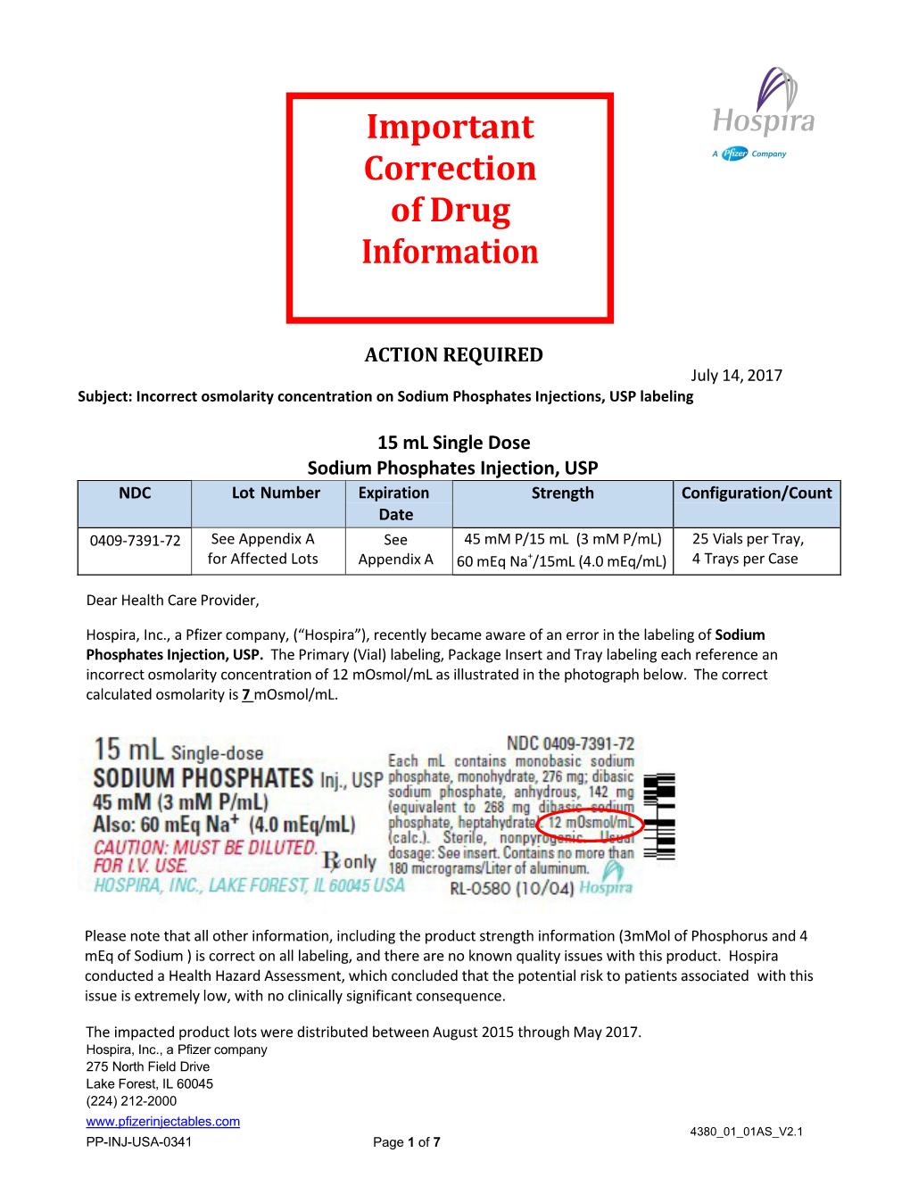 Drug Shortages: Sodium Phosphate Notification Letter