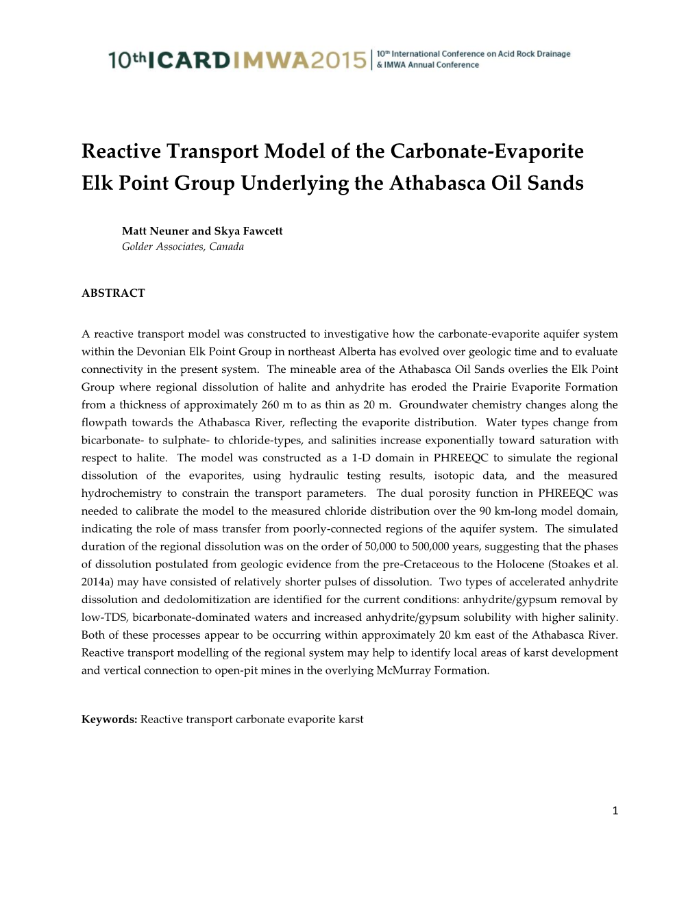 Reactive Transport Model of the Carbonate-Evaporite Elk Point Group Underlying the Athabasca Oil Sands