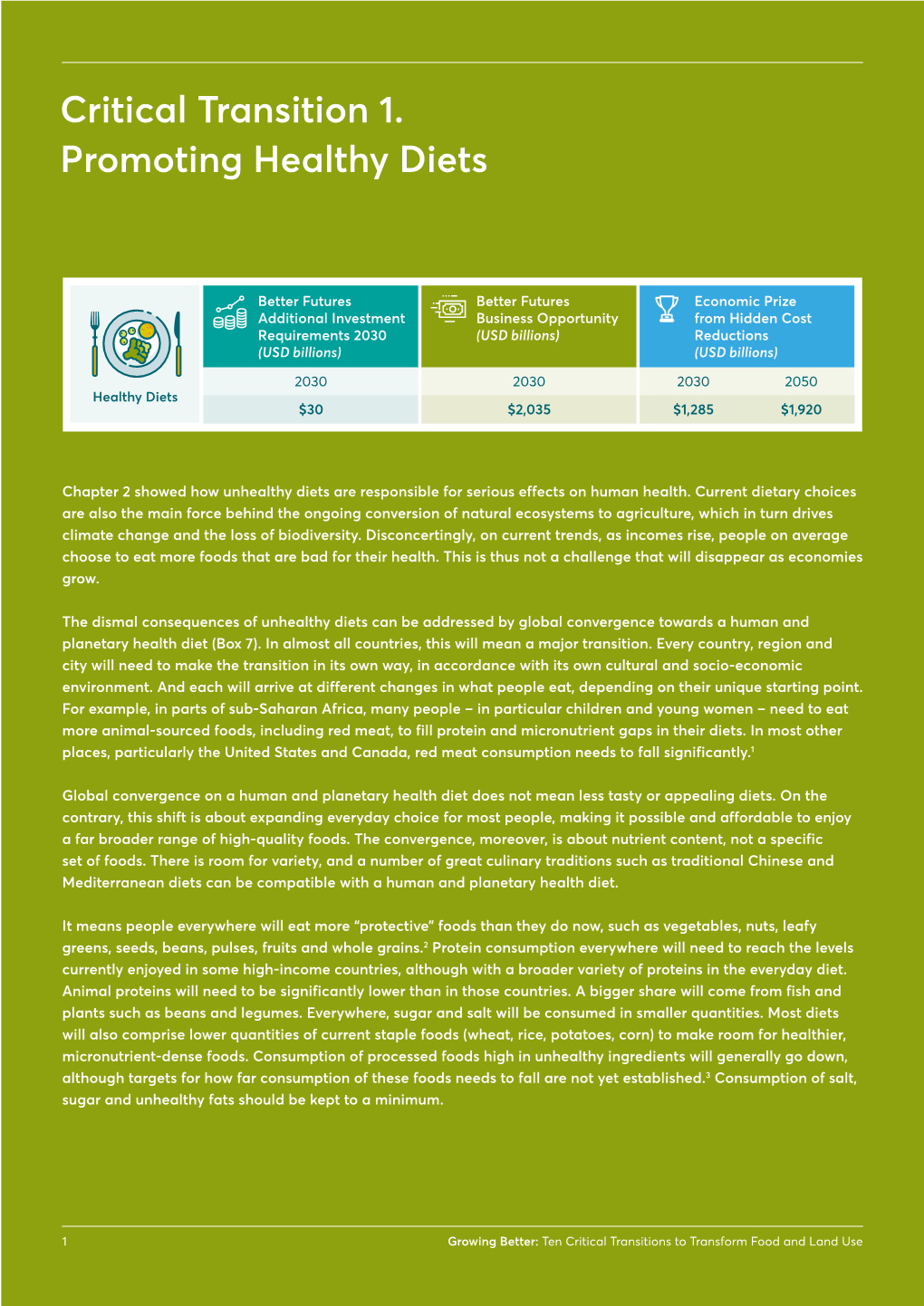 Critical Transition 1. Promoting Healthy Diets