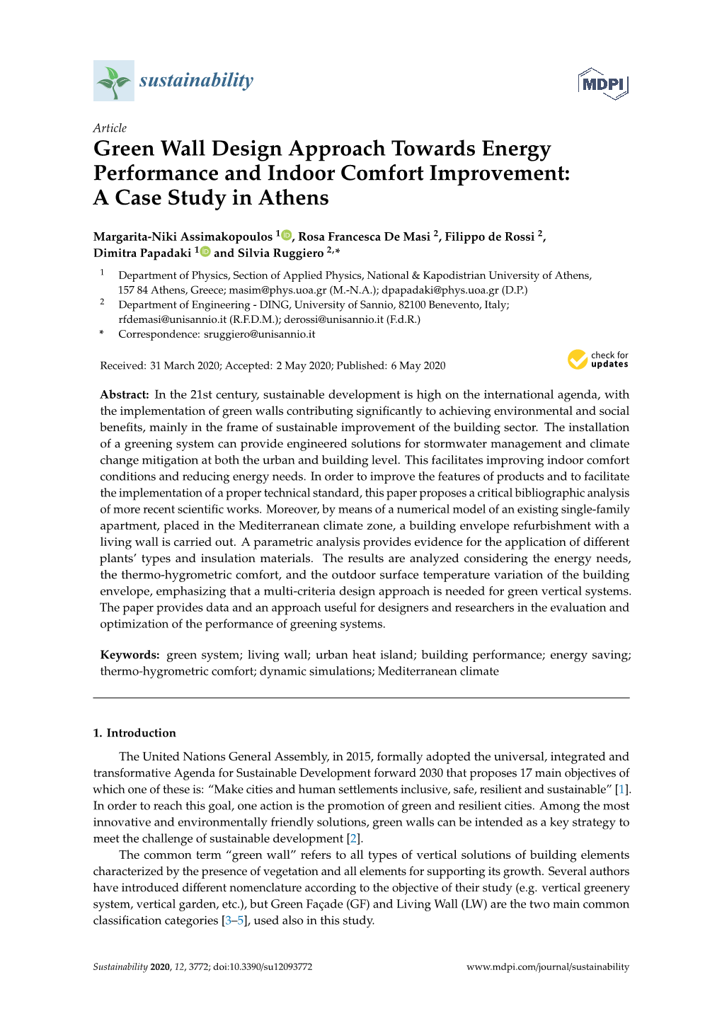 Green Wall Design Approach Towards Energy Performance and Indoor Comfort Improvement: a Case Study in Athens