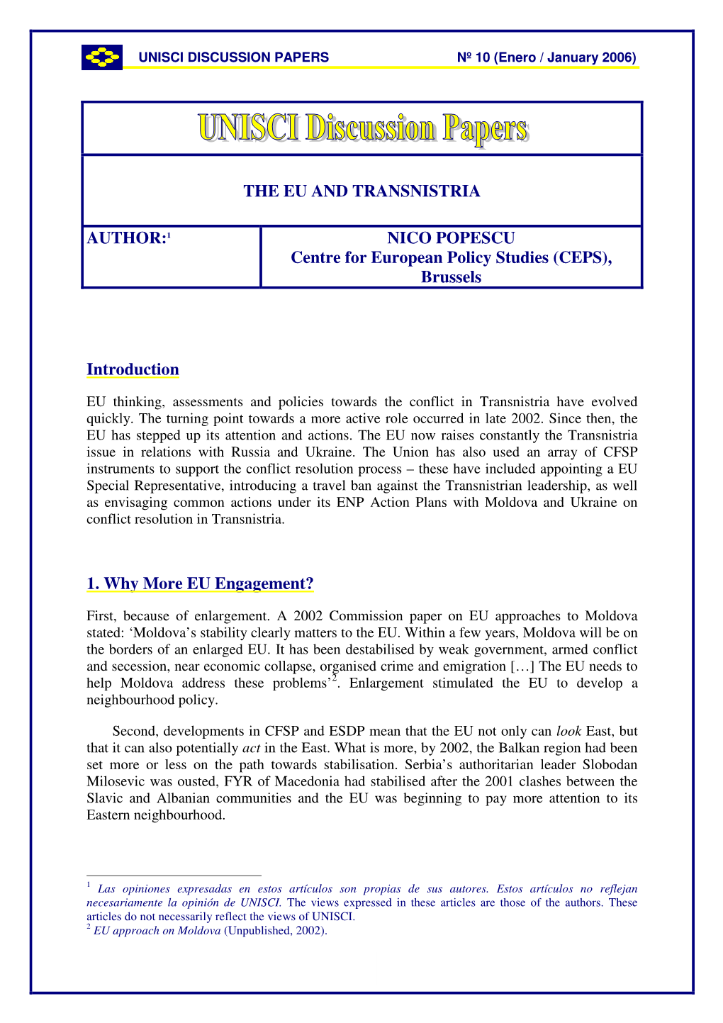 The Eu and Transnistria Author:1 Nico Popescu