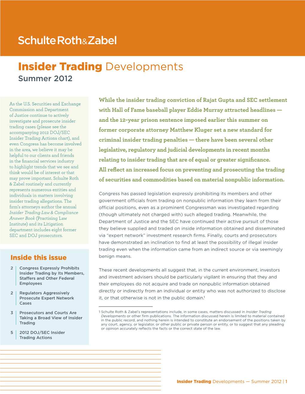 Insider Trading Developments Summer 2012