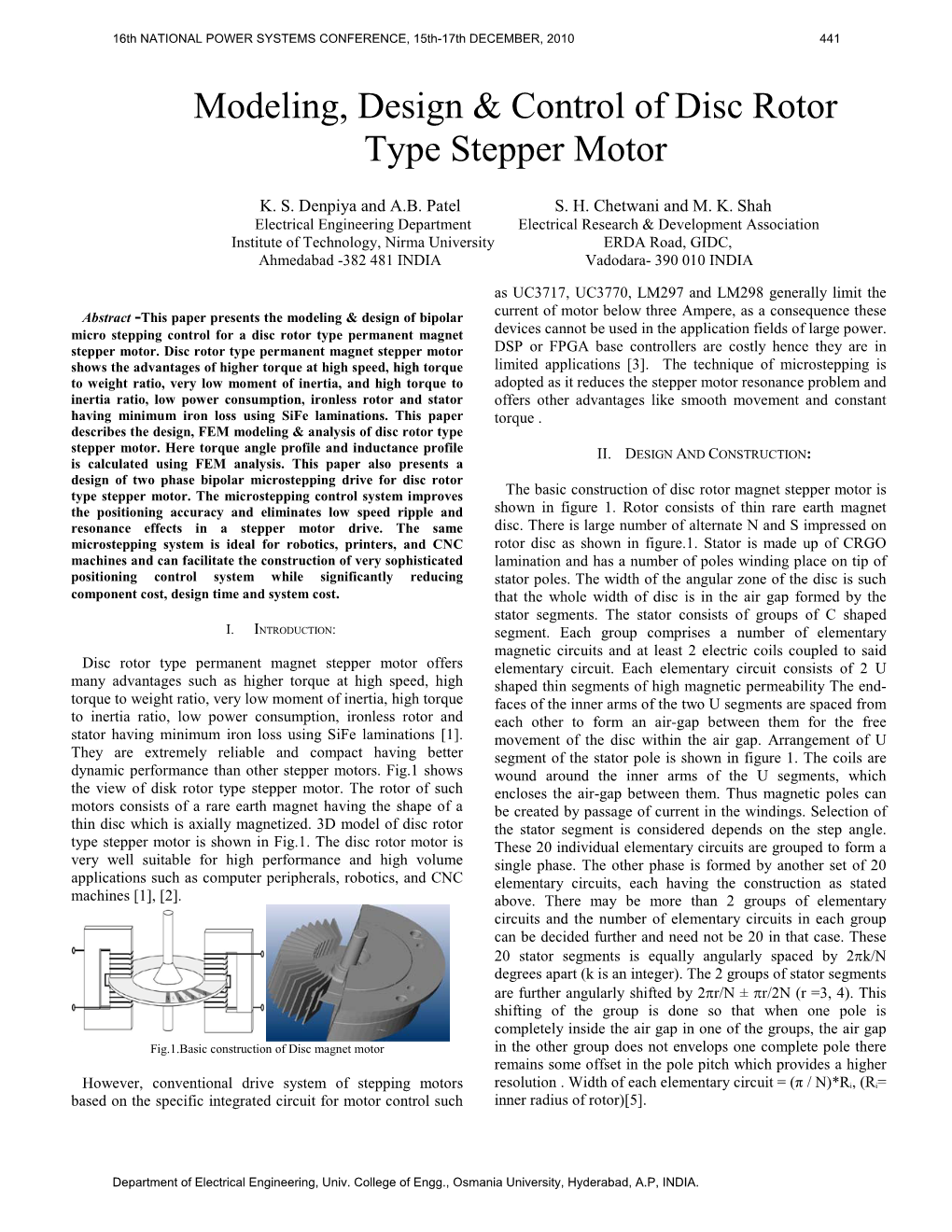 Modeling, Design & Control of Disc Rotor Type Stepper Motor