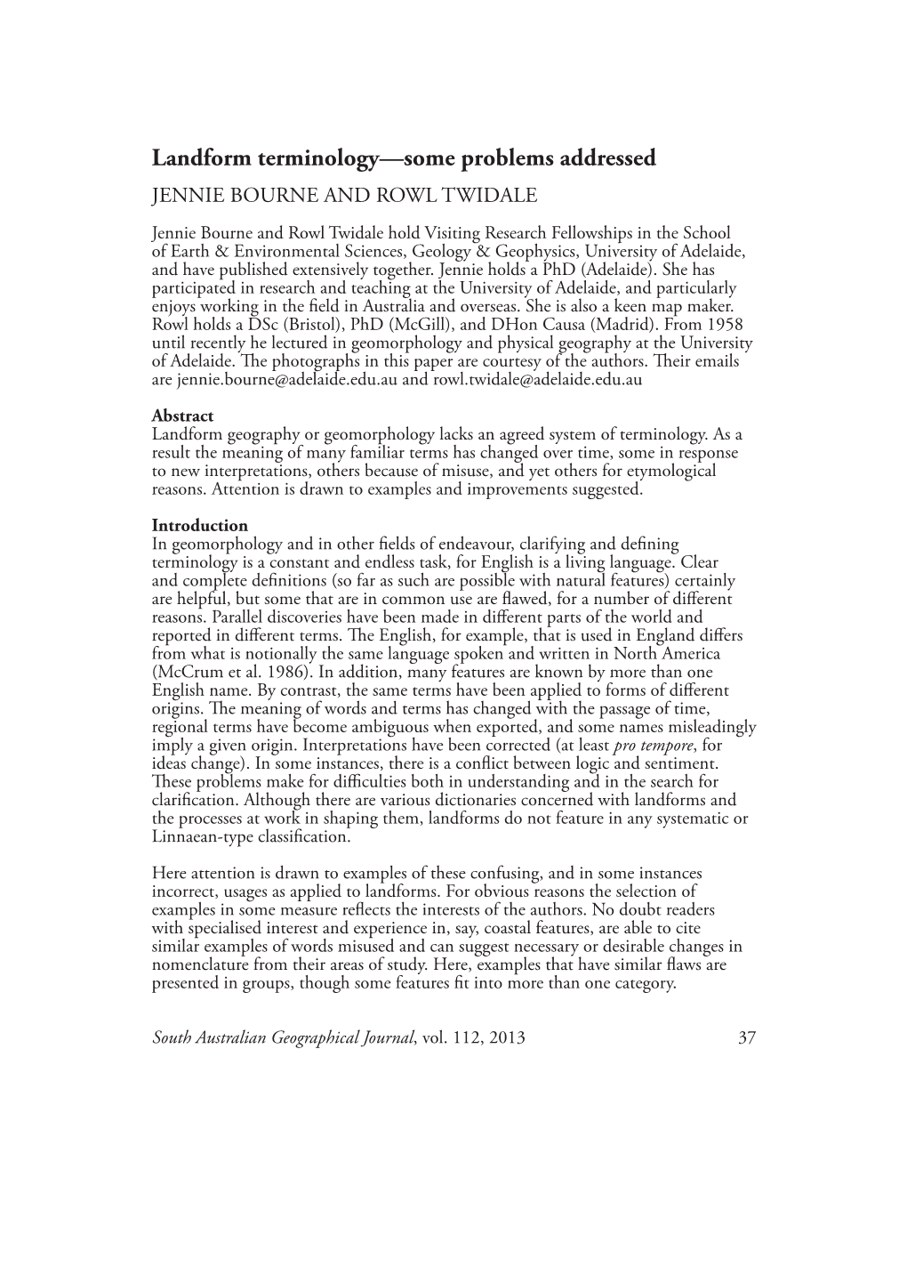 Landform Terminology—Some Problems Addressed