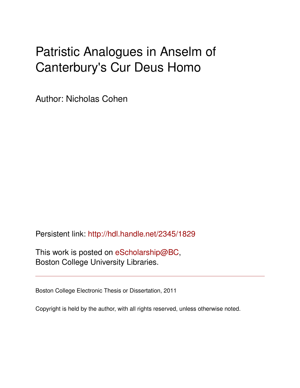 Patristic Analogues in Anselm of Canterbury's Cur Deus Homo