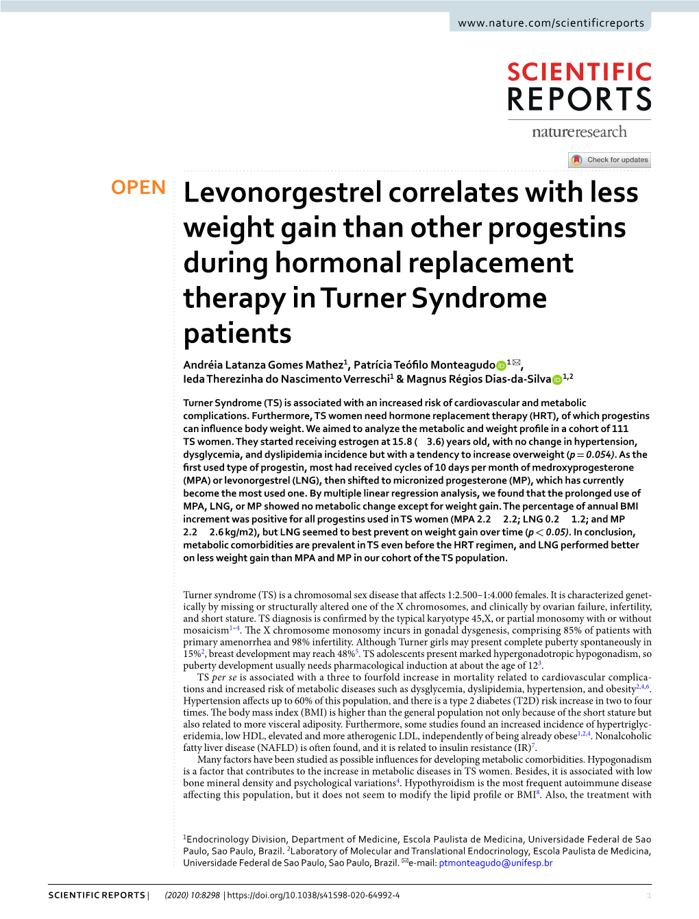 Levonorgestrel Correlates with Less Weight Gain Than Other Progestins