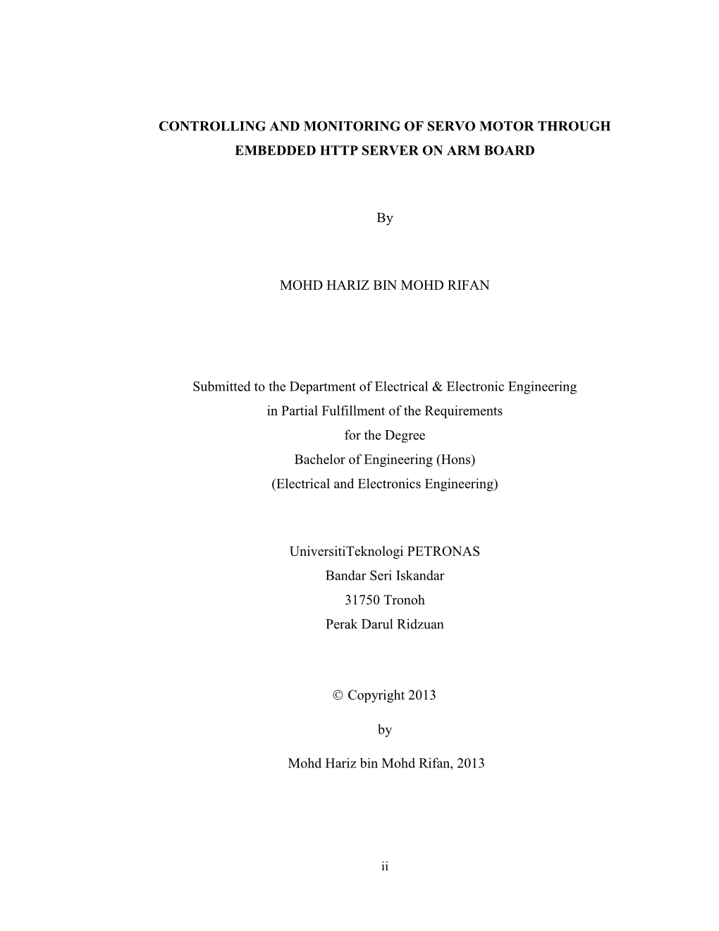 Controlling and Monitoring of Servo Motor Through Embedded Http Server on Arm Board