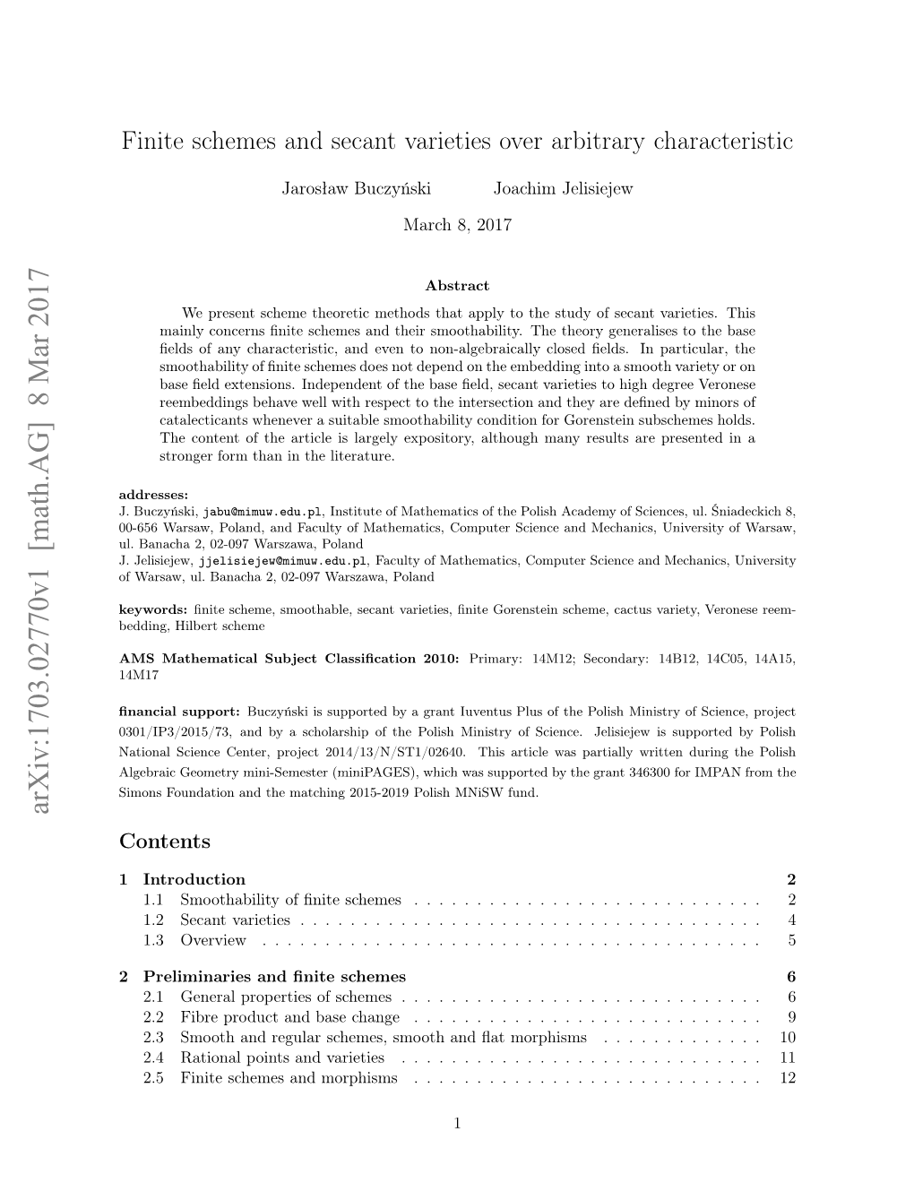 Finite Schemes and Secant Varieties Over Arbitrary Characteristic