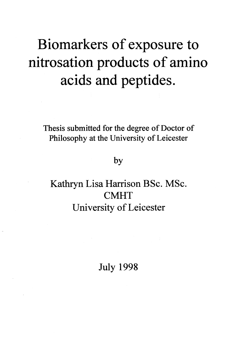 Biomarkers of Exposure to Nitrosation Products of Amino Acids and Peptides