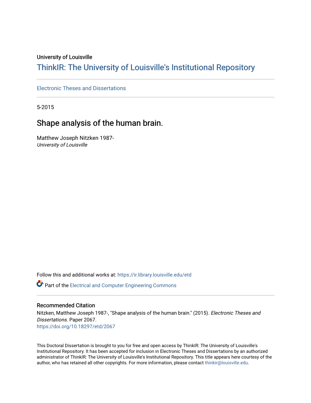 Shape Analysis of the Human Brain