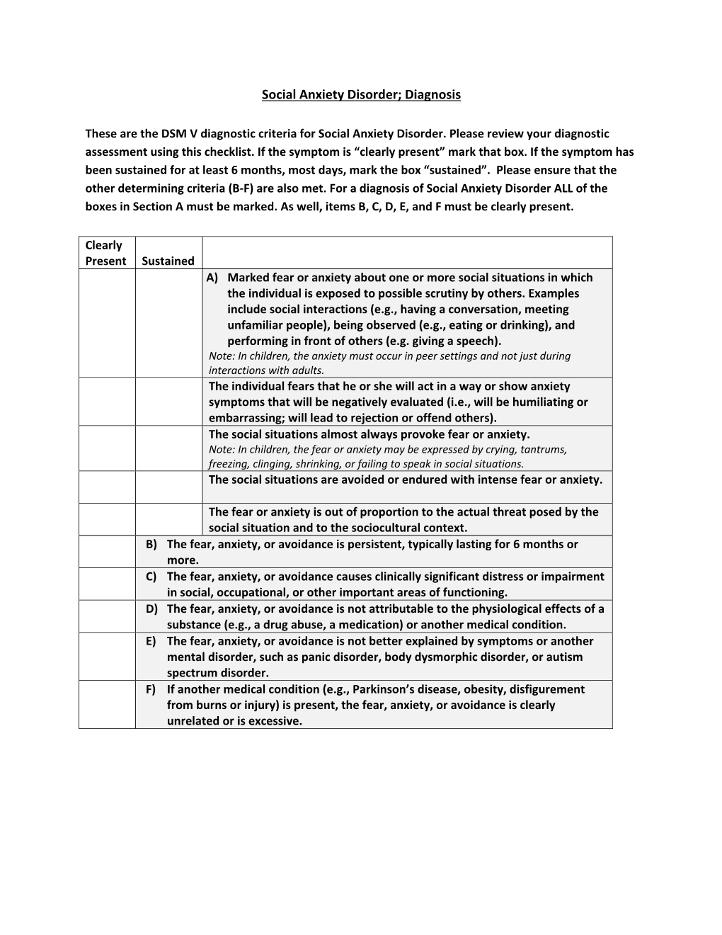 Social Anxiety Disorder; Diagnosis