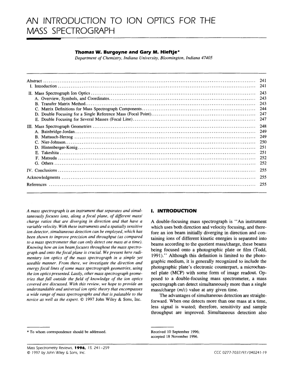 An Introduction to Ion Optics for the Mass Spectrograph