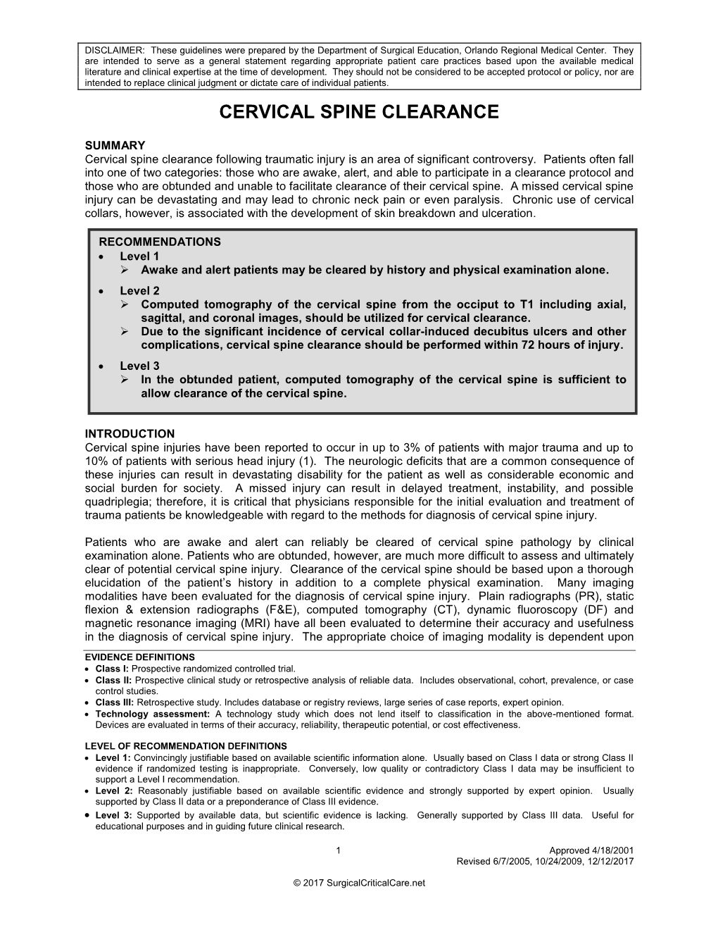 Cervical Spine Clearance