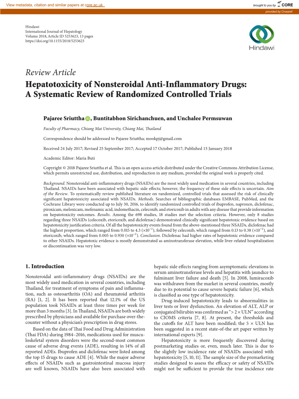 Review Article Hepatotoxicity of Nonsteroidal Anti-Inflammatory Drugs: a Systematic Review of Randomized Controlled Trials