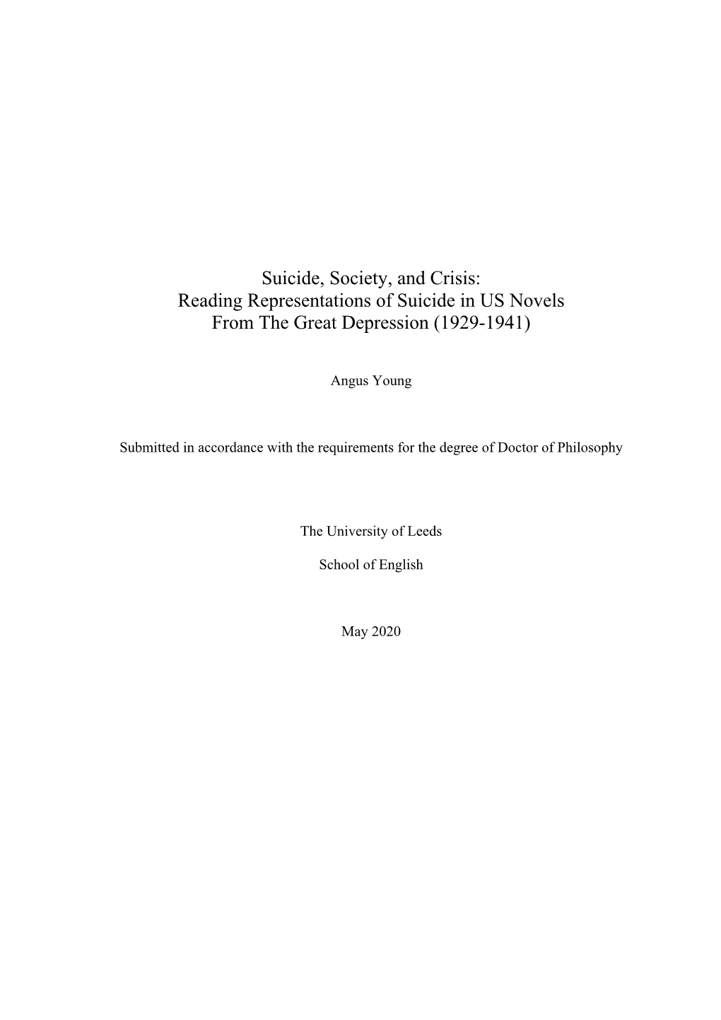 Reading Representations of Suicide in US Novels from the Great Depression (1929-1941)