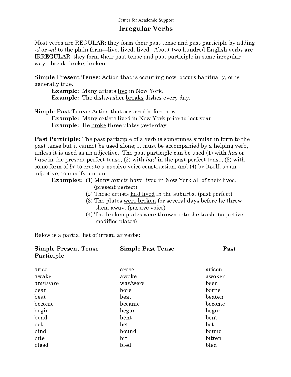 Irregular Verb Chart