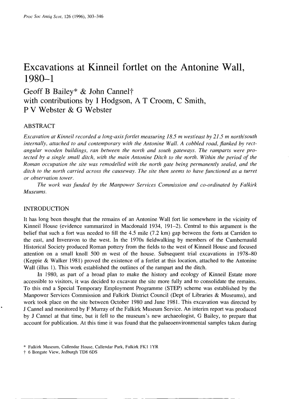 Excavations at Kinneil Fortlet on the Antonine Wall, 1980-1