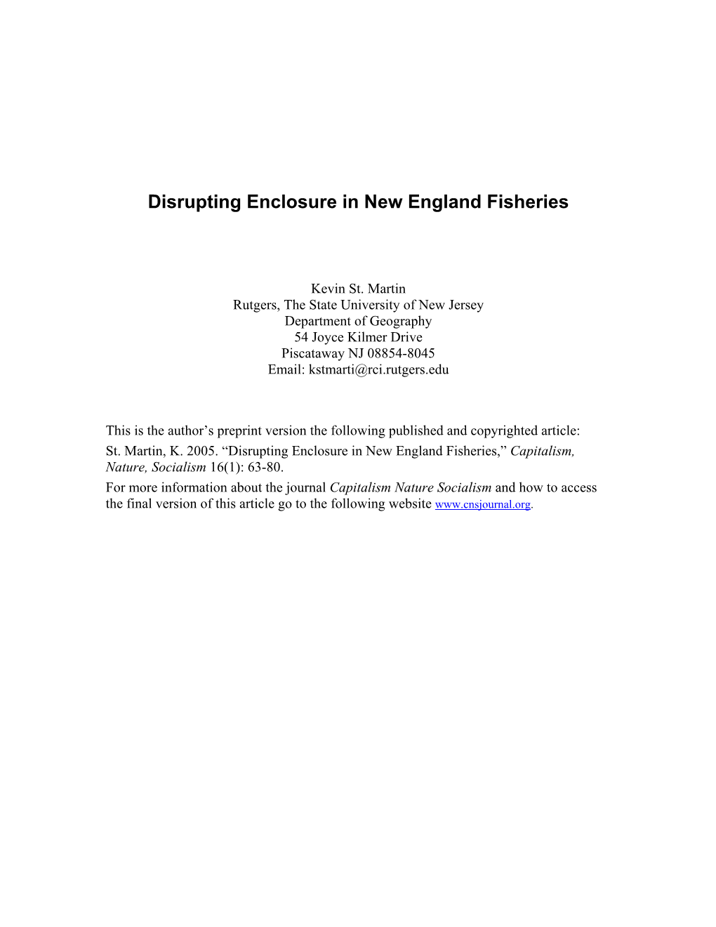 Disrupting Enclosure in New England Fisheries
