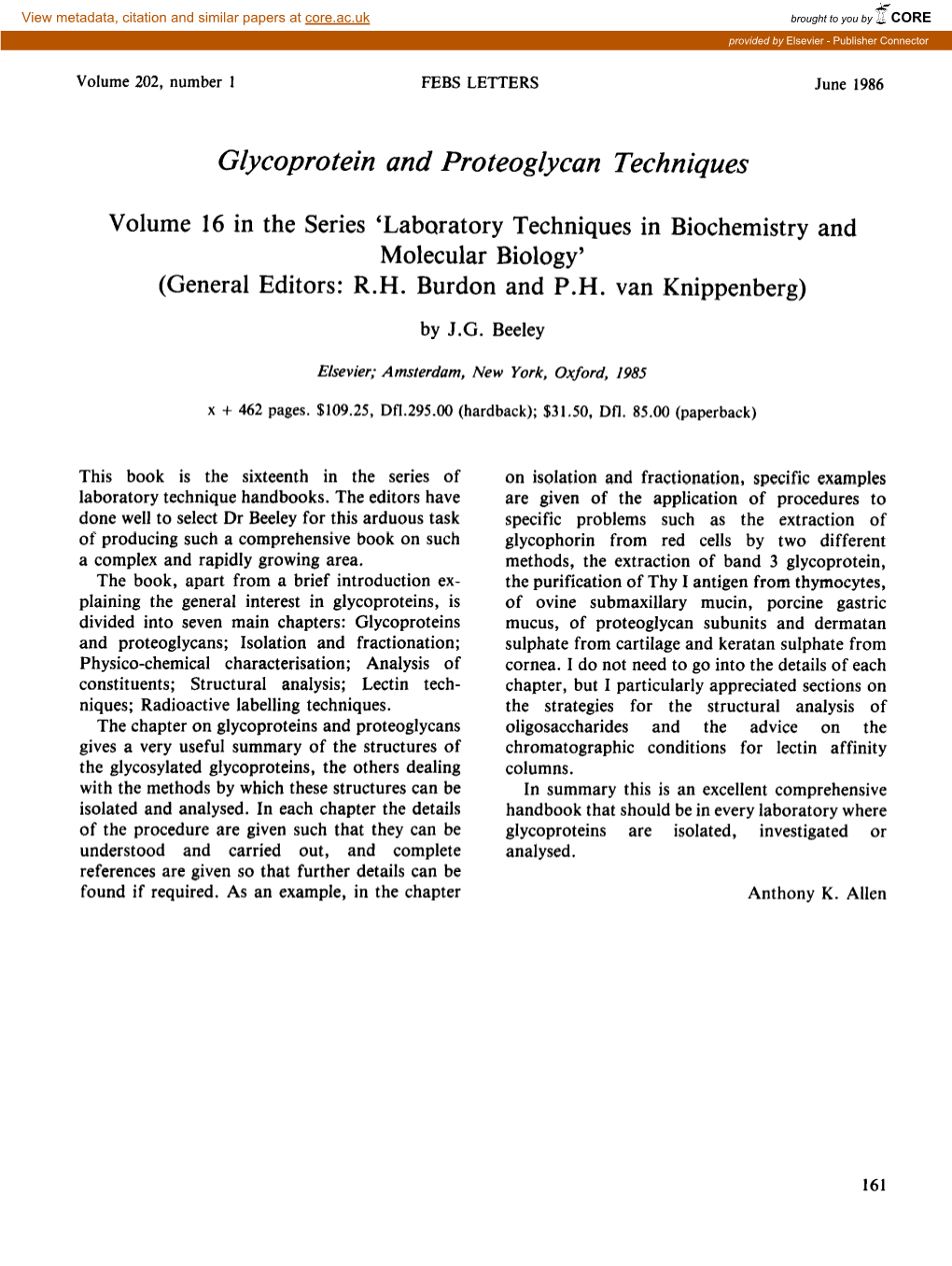 Glycoprotein and Proteoglycan Techniques