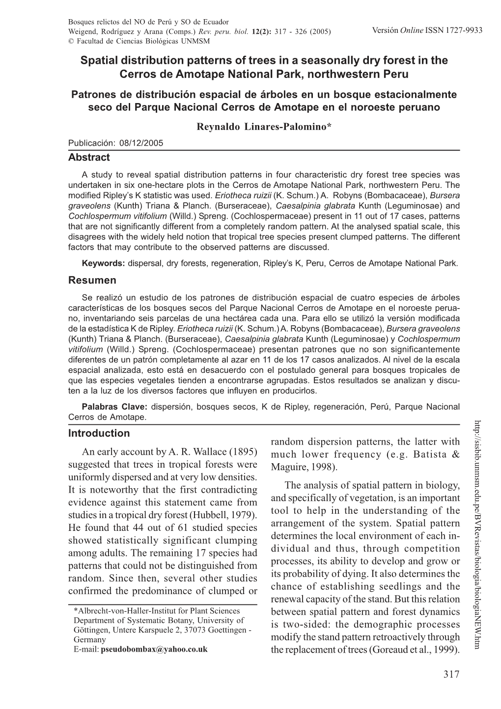 Spatial Distribution Patterns of Trees in a Seasonally Dry Forest in the Cerros