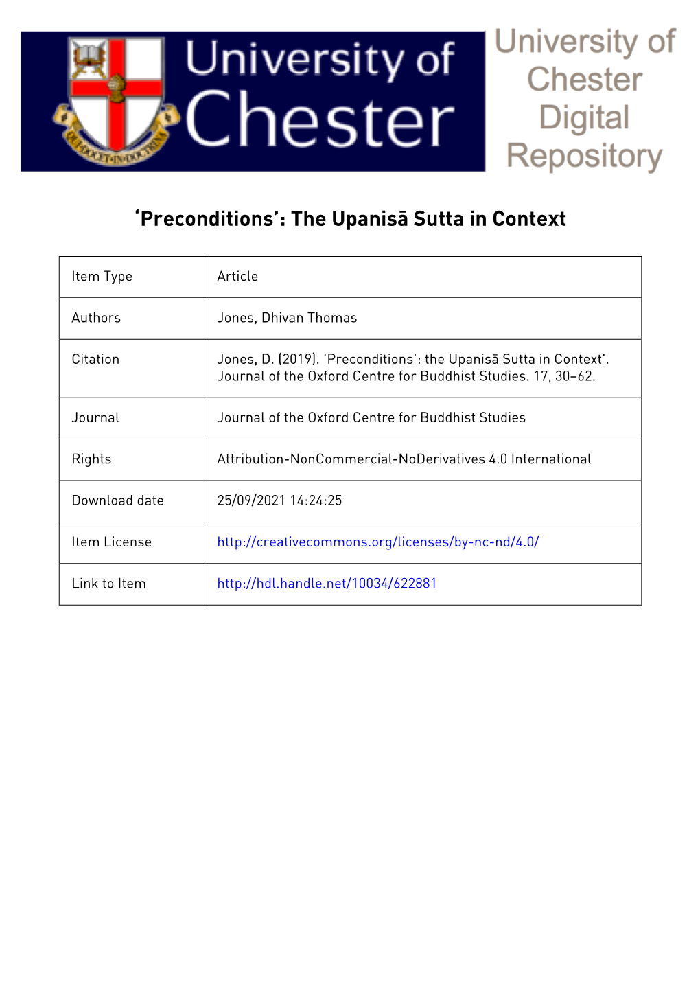 'Preconditions': the Upanisā Sutta in Context'