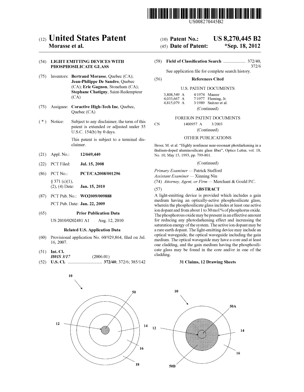 (12) United States Patent (10) Patent No.: US 8,270,445 B2 Morasse Et Al