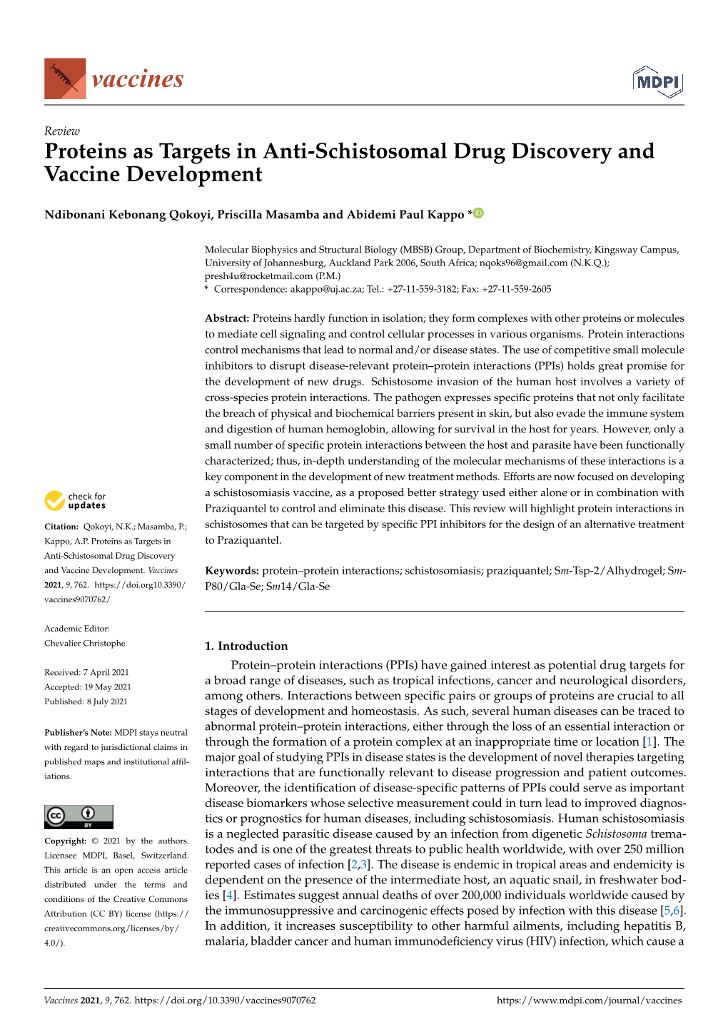 Proteins As Targets in Anti-Schistosomal Drug Discovery and Vaccine Development