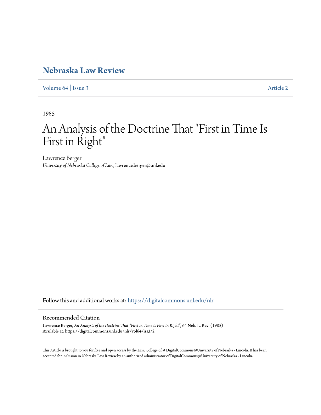 An Analysis of the Doctrine That 