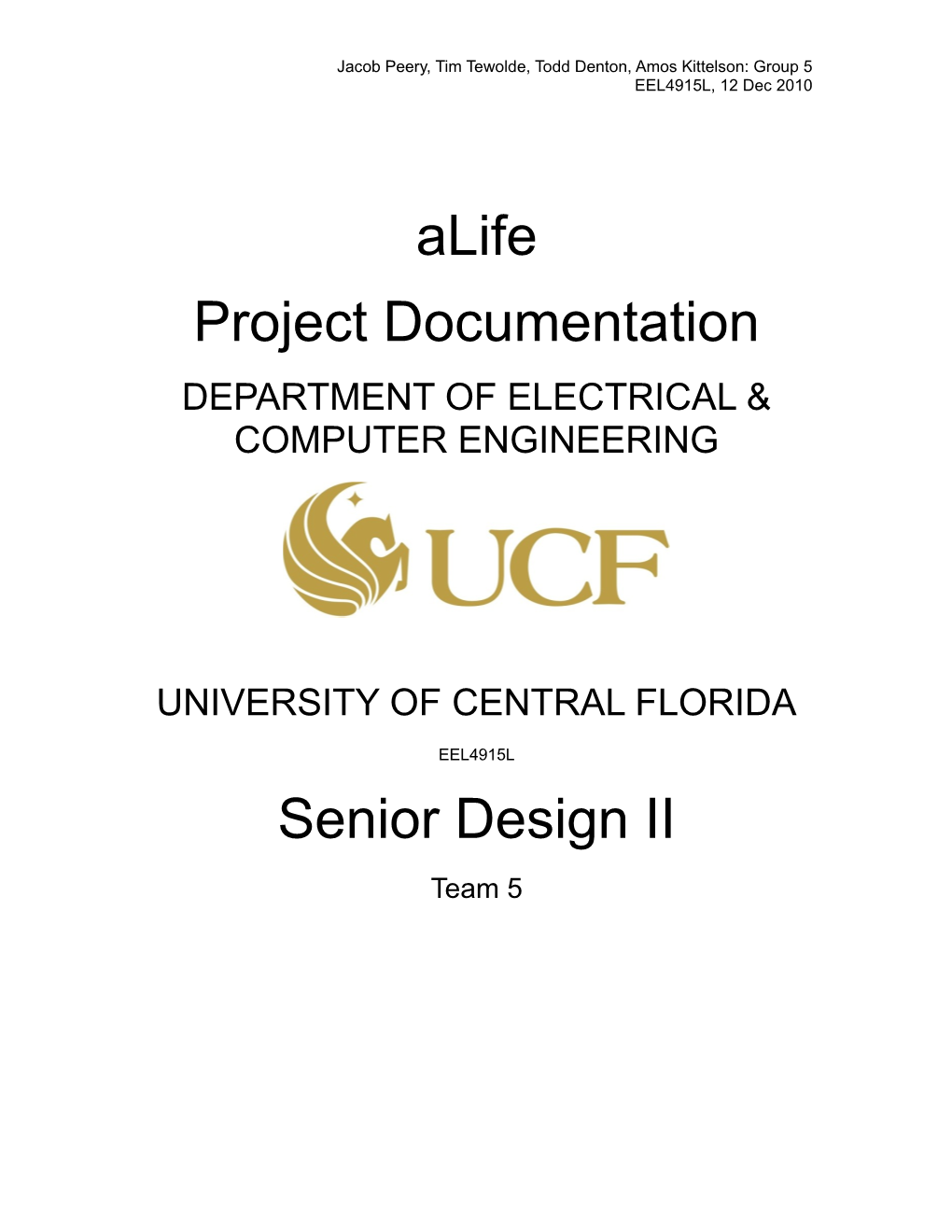 Alife Project Documentation Senior Design II