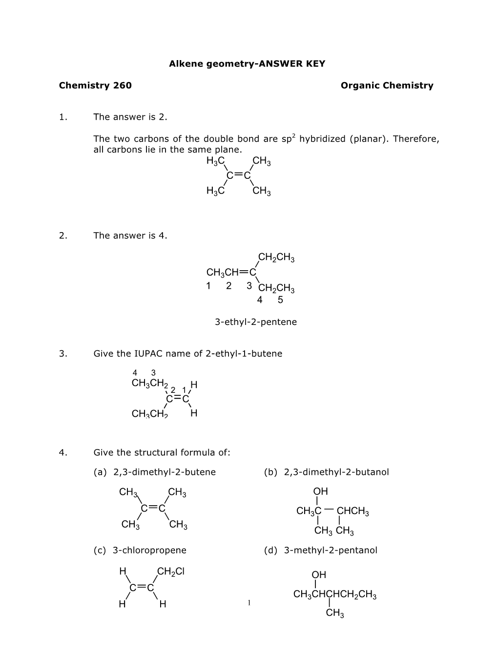 Alkene Geometry Answers