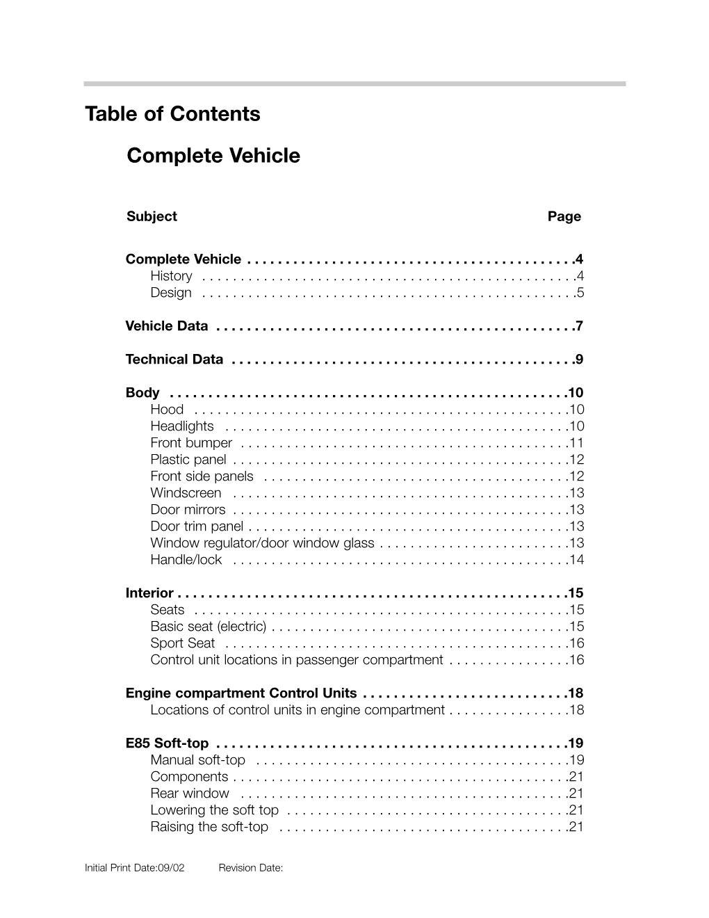 Table of Contents Complete Vehicle