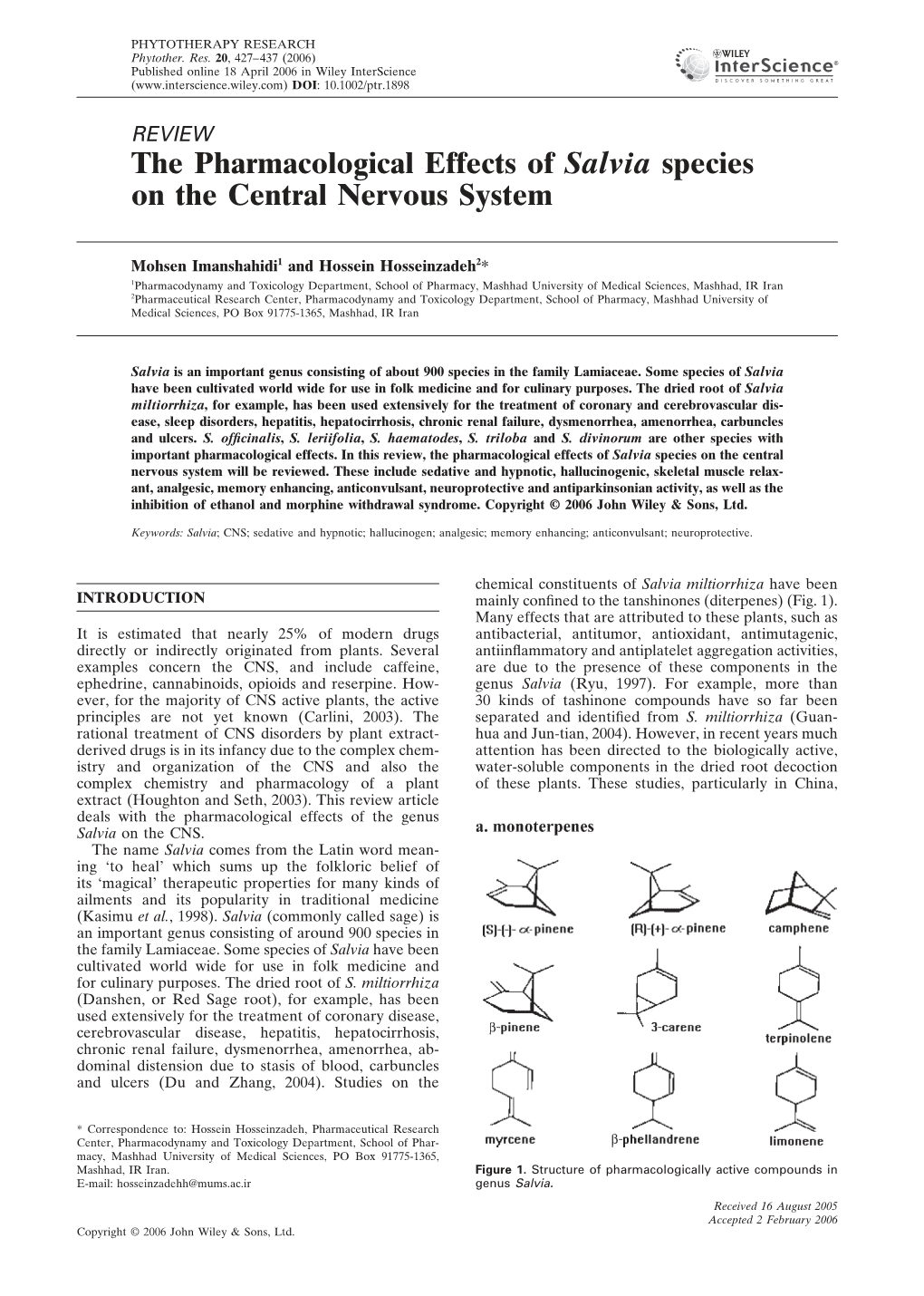 The Pharmacological Effects of Salvia Species on the Central Nervous System