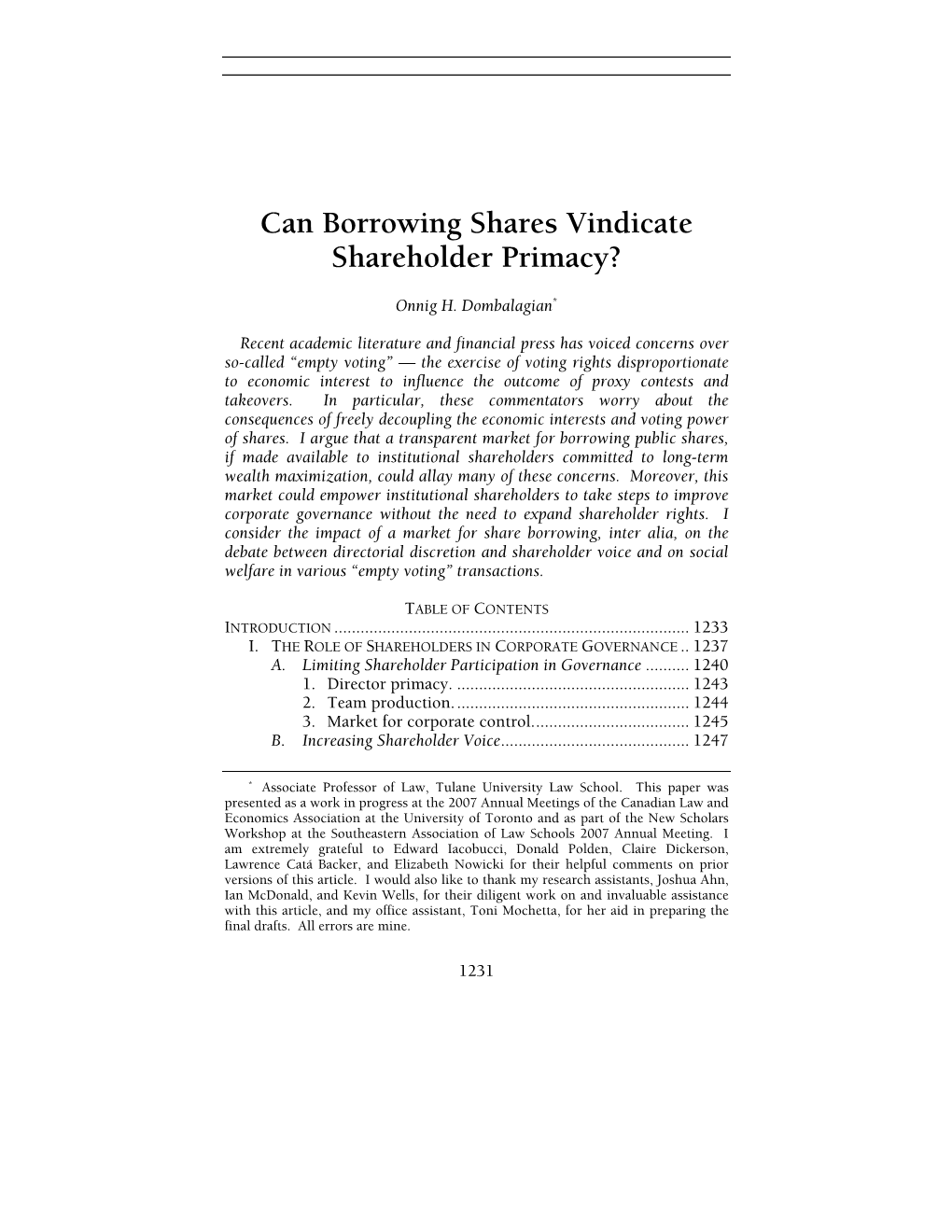 Can Borrowing Shares Vindicate Shareholder Primacy?