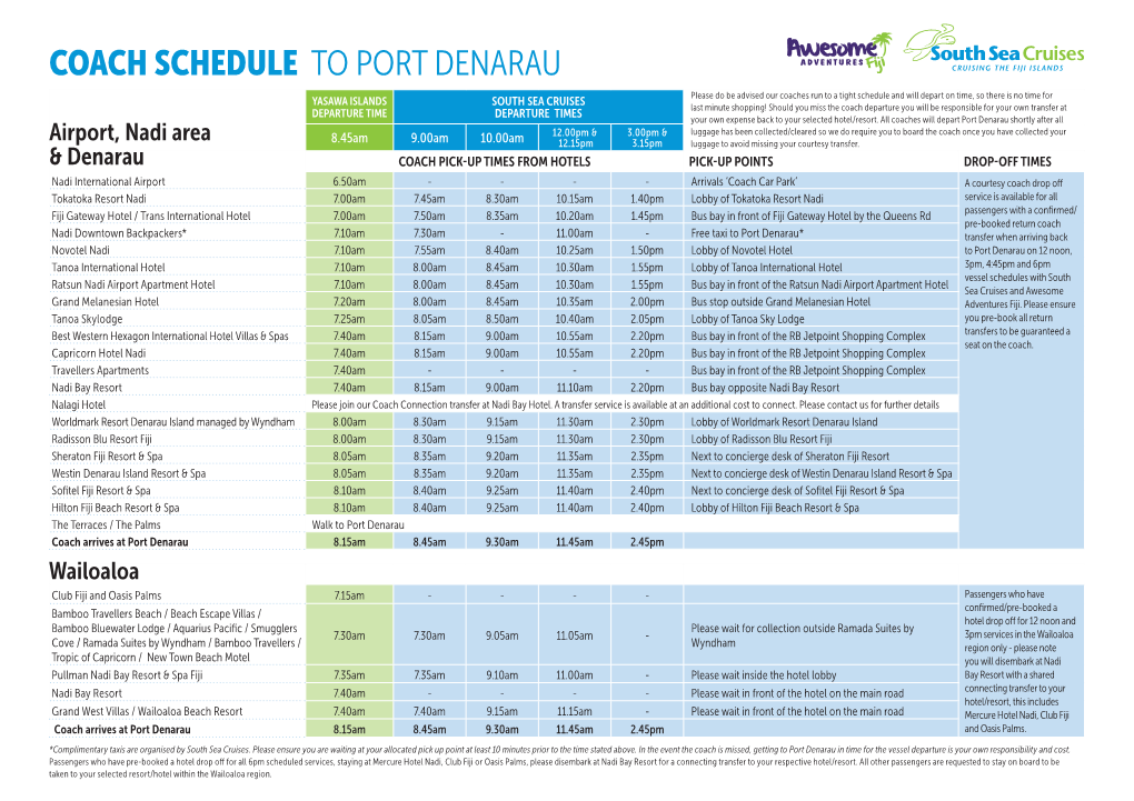 Coach Schedule to Port Denarau