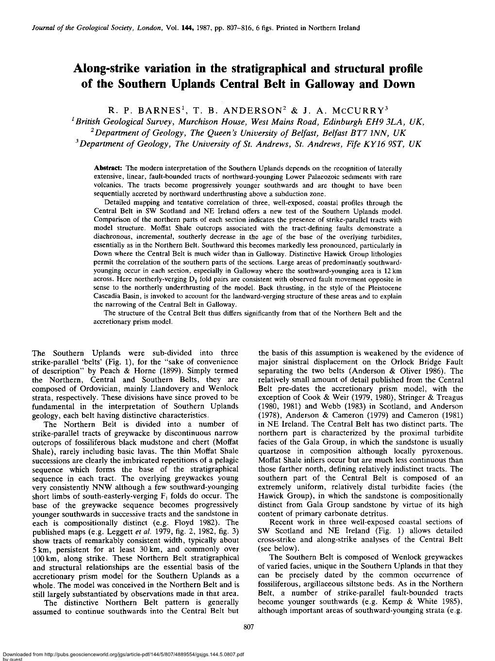 Along-Strike Variation in the Stratigraphical and Structural Profile of the Southern Uplands Central Belt in Galloway and Down