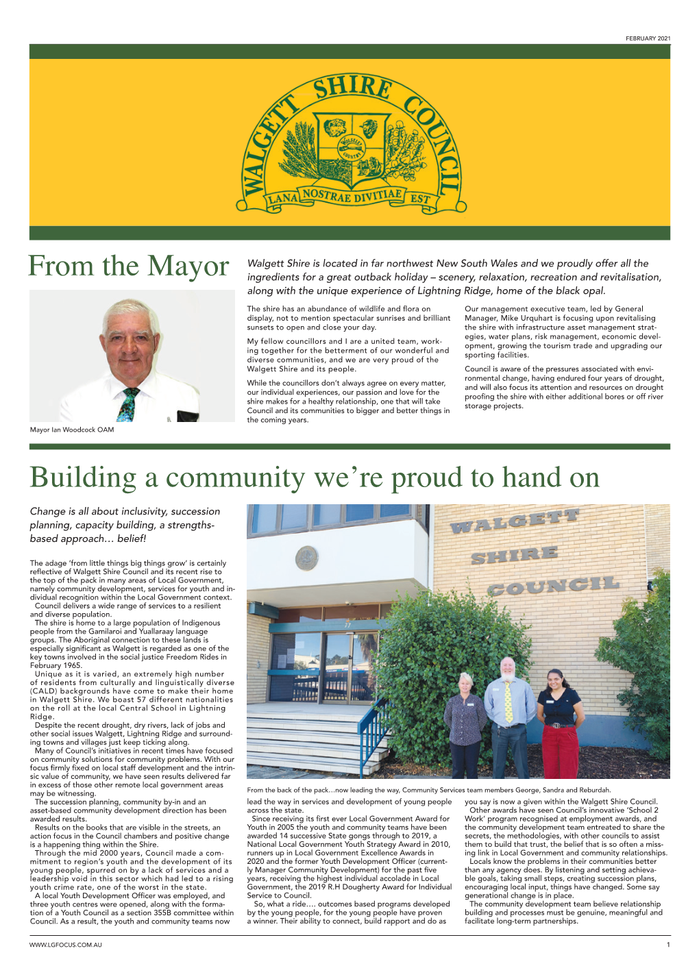 From the Mayor Building a Community We're Proud to Hand On