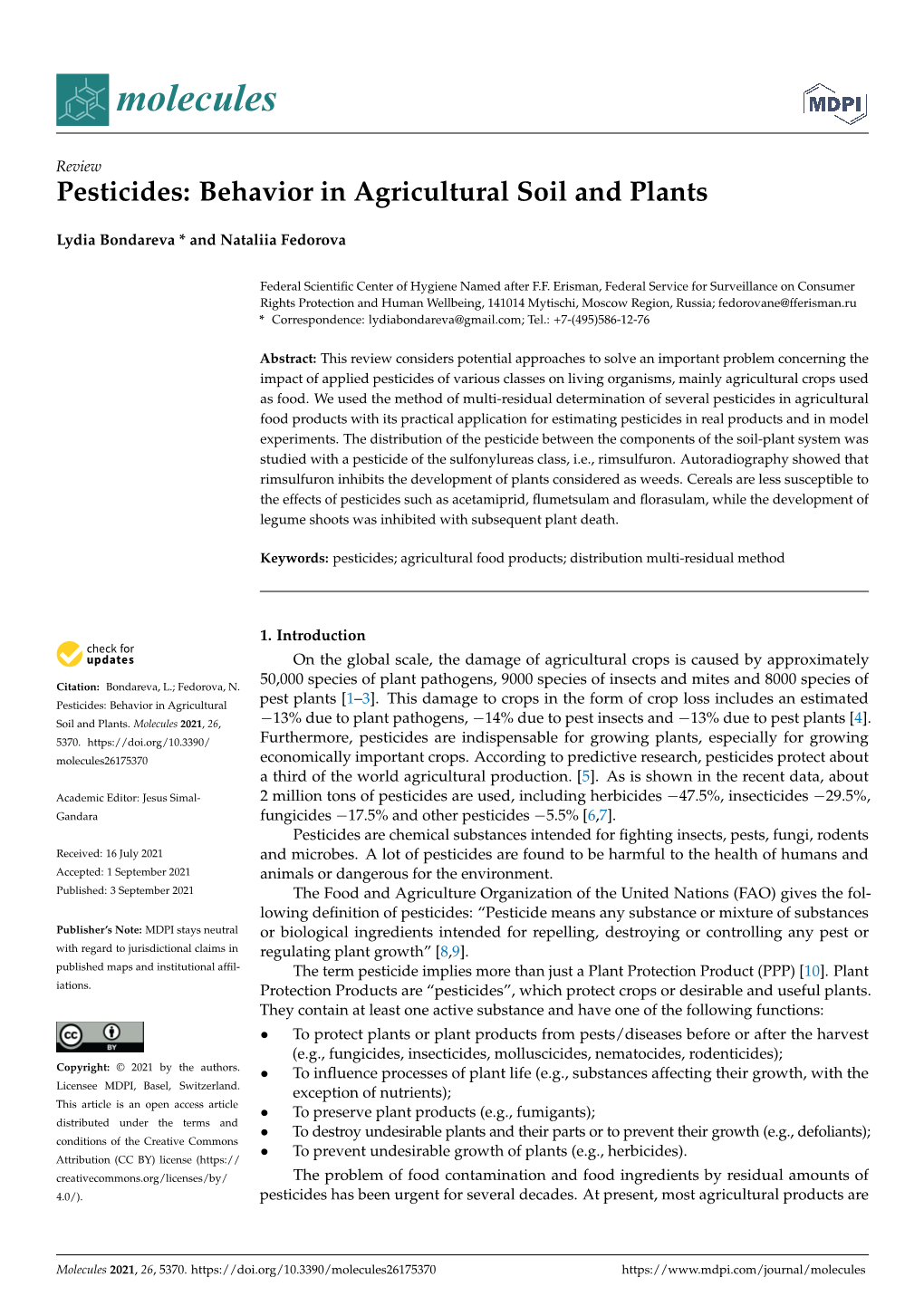 Pesticides: Behavior in Agricultural Soil and Plants