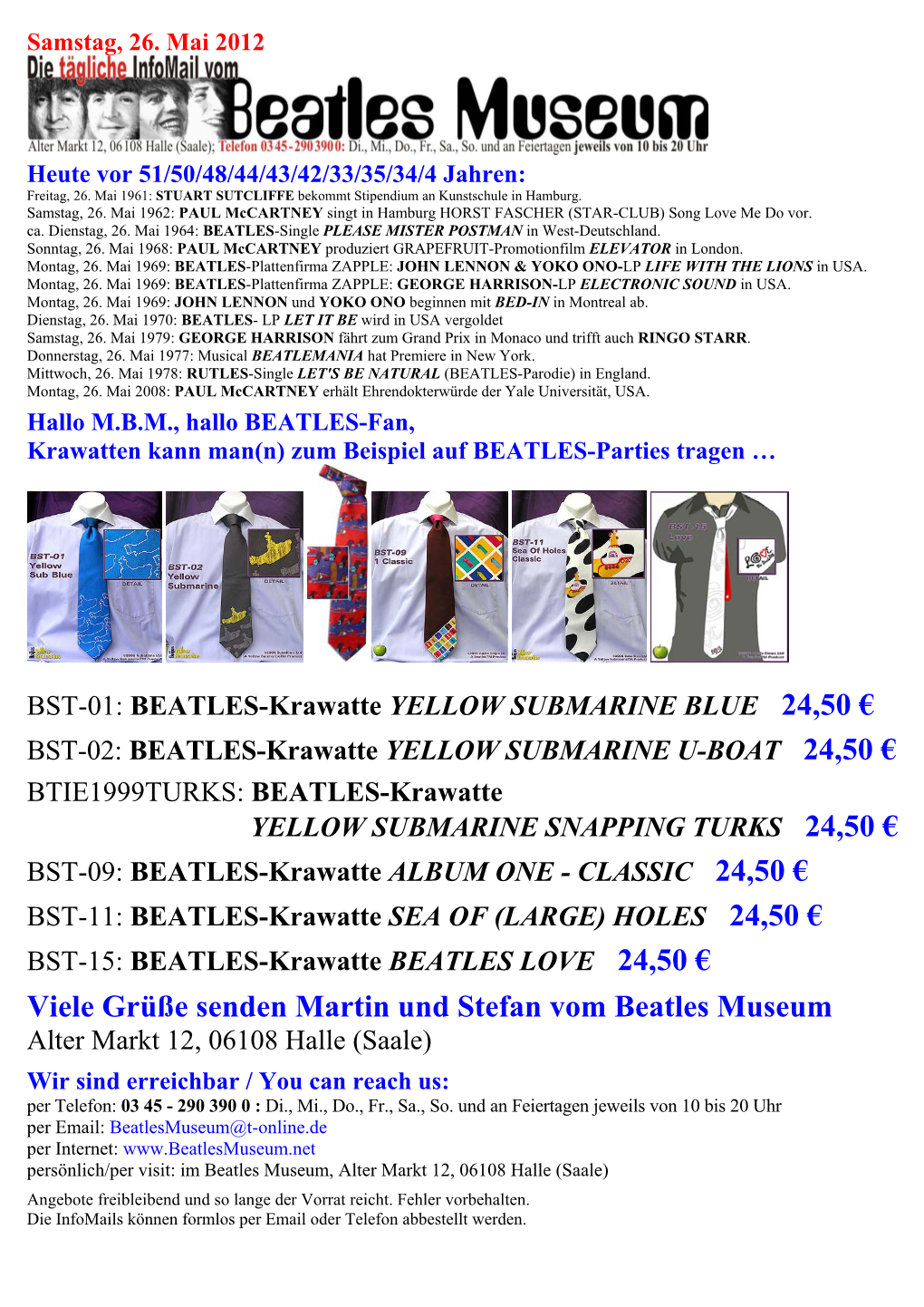 Viele Grüße Senden Martin Und Stefan Vom Beatles Museum Alter Markt 12, 06108 Halle (Saale)