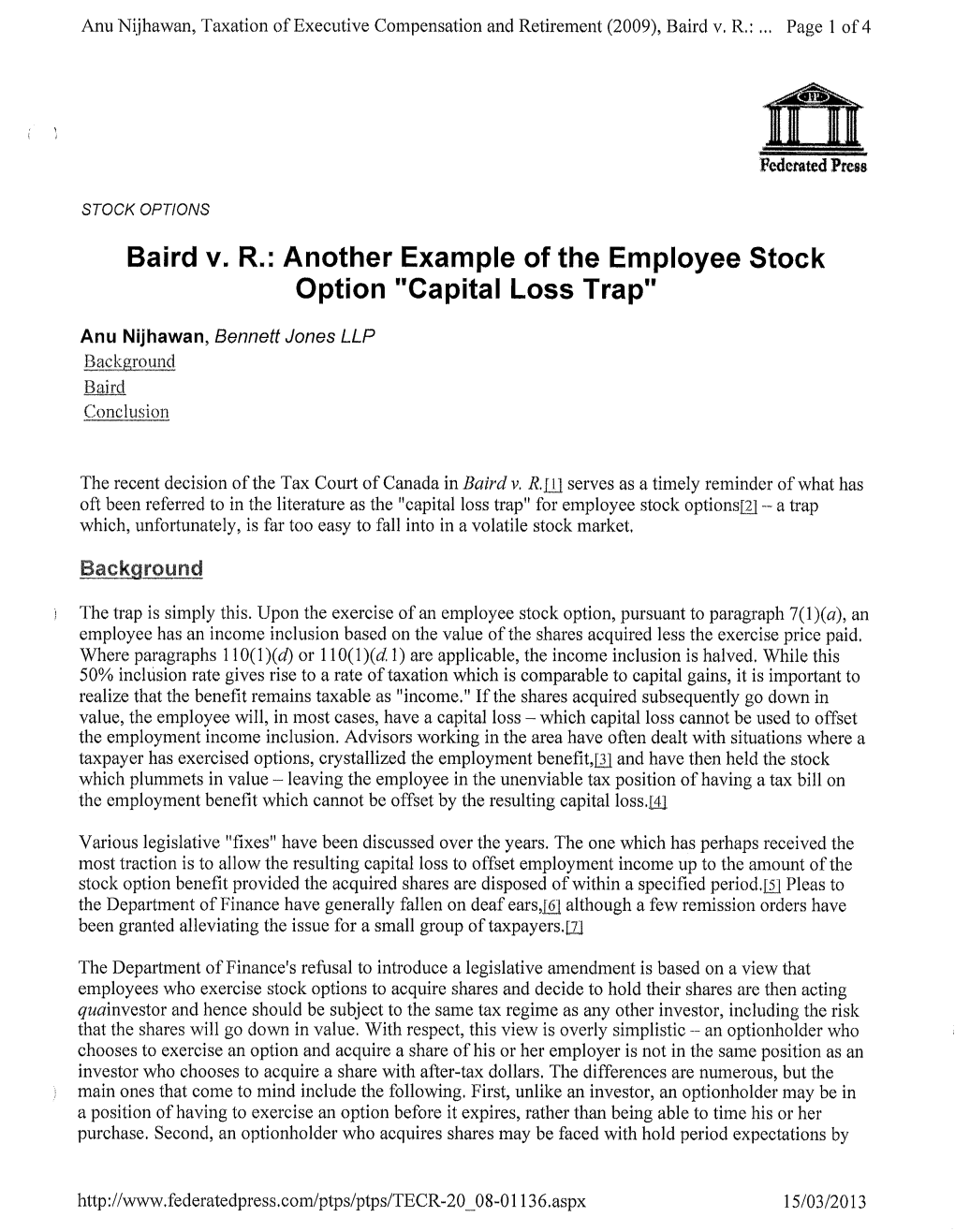 Another Example of the Employee Stock Option "Capital Loss Trap"