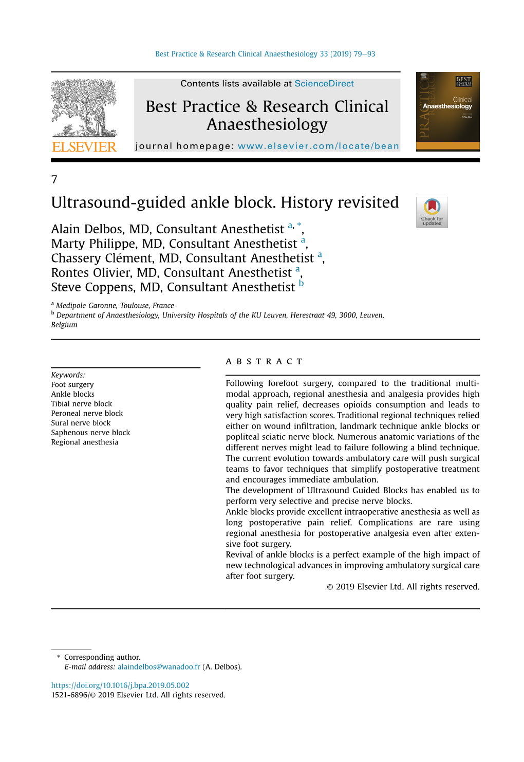 Ultrasound-Guided Ankle Block. History Revisited