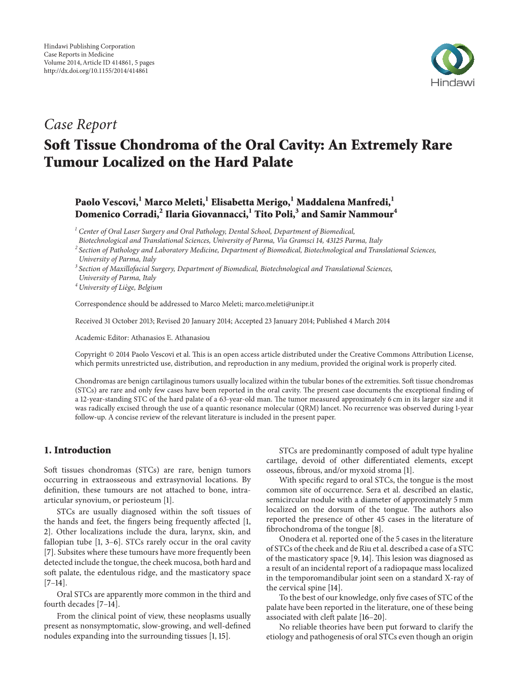 Soft Tissue Chondroma of the Oral Cavity: an Extremely Rare Tumour Localized on the Hard Palate