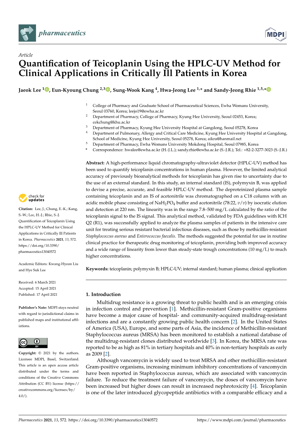 Quantification of Teicoplanin Using the HPLC-UV Method for Clinical