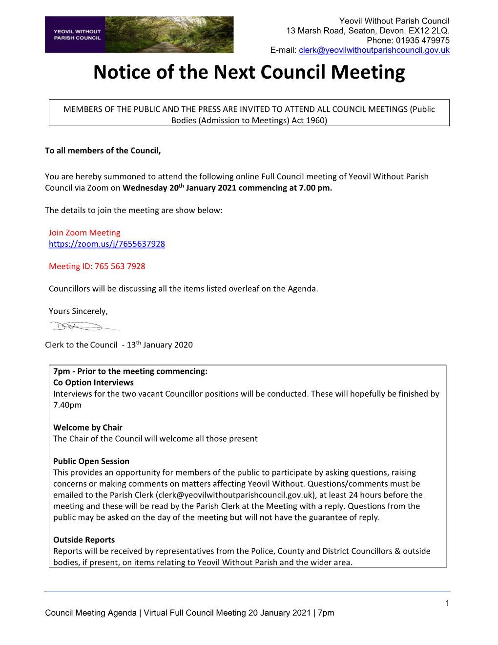 Notice of the Next Council Meeting