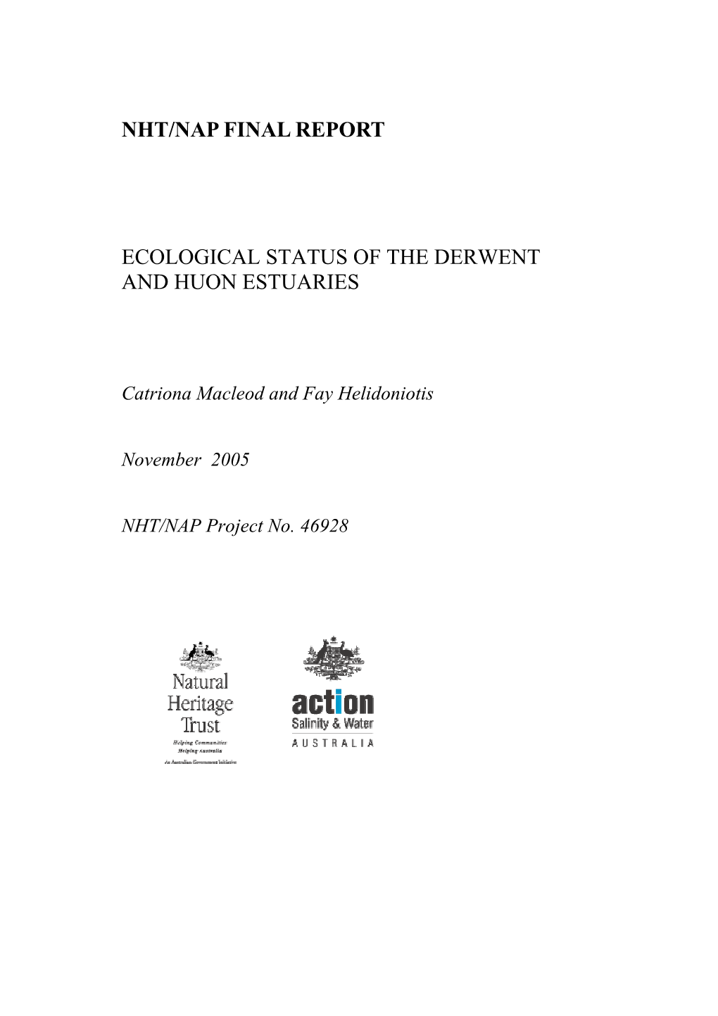 Ecological Status of the Derwent and Huon Estuaries