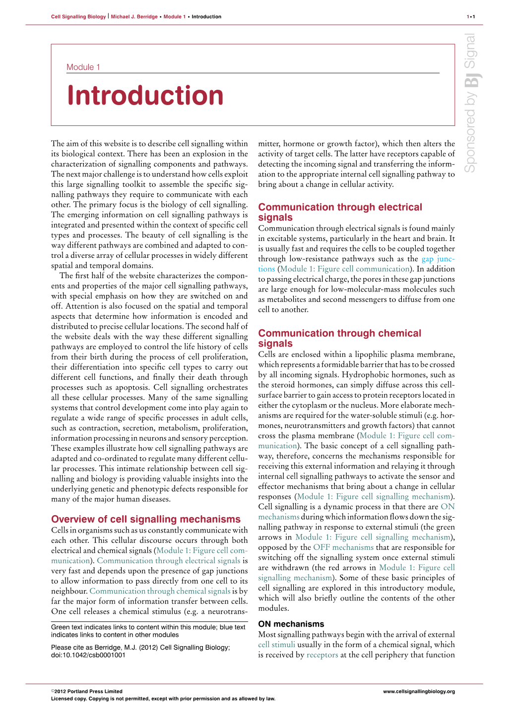 Introduction/Cell Signalling Biology