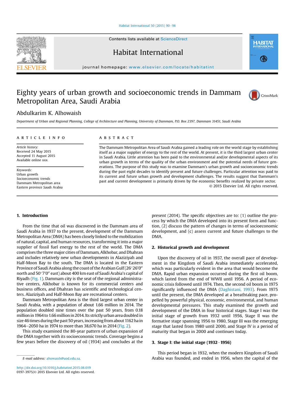 Eighty Years of Urban Growth and Socioeconomic Trends in Dammam Metropolitan Area, Saudi Arabia